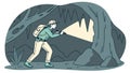 Adventurer Exploring a Cave, Highlighting Discovery and Resilience, vector design Generative AI Royalty Free Stock Photo