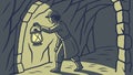 Adventurer Exploring a Dark Cave with a Bright Lantern, vector design Generative AI Royalty Free Stock Photo