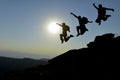 Adventurer and mountaineer team leap enjoy Royalty Free Stock Photo