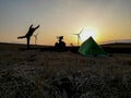 Adventurer traveling camping by bike