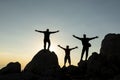 Peak joy, group success and mountaineering passion Royalty Free Stock Photo