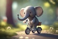 Adventures of a Cute Little Elephant: Springtime Ride in the Forest on a Bicycle