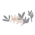 Adventures of Easter bunnies, who are looking for and hiding holiday eggs. Easter design elements in minimalistic vector style.