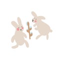 Adventures of Easter bunnies, who are looking for and hiding holiday eggs. Easter design elements in minimalistic vector style.