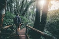 Adventures man trail hiking in the forest Royalty Free Stock Photo
