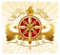 Adventures vintage emblem with golden compass rose