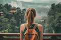 Adventurous Alone girl traveler. Generate Ai