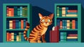 An adventurous Bengal cat sneaking through the stacks discovering secret nooks and crannies to call its own.. Vector Royalty Free Stock Photo