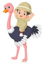 an adventurous boy in riding ostrich animals