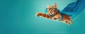 The adventurous cat in a superhero costume flying through the air..AI generated image Royalty Free Stock Photo