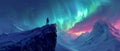 Adventurous Climber Conquers Majestic Rock, Amidst The Mesmerizing Northern Lights And Midnight Sun