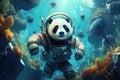 Adventurous Cute panda astronaut in cosmonautic equipment. Generate ai Royalty Free Stock Photo