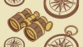Adventurous Exploration Pattern: Binoculars & Compasses, vector design Generative AI Royalty Free Stock Photo