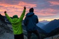 Adventurous friends are enjoying the beautiful natural view of the Canadian Mountain Landscape