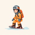 Adventurous Kid Snowboarding in Minimalistic Flat Style AI Generated