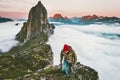 Adventurous man hiking in mountains outdoor active lifestyle