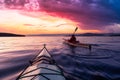 Adventurous Man Sea Kayaking in the Pacific Ocean. Royalty Free Stock Photo