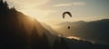 Adventurous man soaring through the sky on a sunny day, enjoying the thrill of solo paragliding