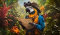 Adventurous Parrot Explorer in Lush Jungle Royalty Free Stock Photo