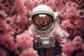 Adventurous Pink flowers astronaut. Generate Ai