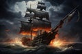 Adventurous Pirate sailing ghost ship sunshine. Generate Ai Royalty Free Stock Photo