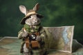 Adventurous Rabbit with Camera and Map