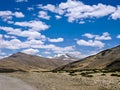 Adventurous road through mountains with clear blue sky on Manali to Leh highway in India