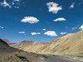 Adventurous road through mountains with clear blue sky on Manali to Leh highway in India