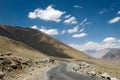 Adventurous road through mountains with clear blue sky on Manali to Leh highway in India
