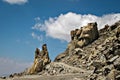 Adventurous road near summit at Khardung La pass with clear blue sky on Manali to Leh highway in India