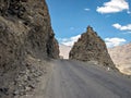 Adventurous road through Zoji La pass with clear blue sky on Manali to Leh highway in India