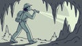 Adventurous Spelunker Exploring a Dark Cave, Underground Journey, vector design Generative AI Royalty Free Stock Photo