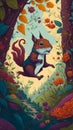 adventurous squirrel, leaping from one tree branch another cozy forest, colorful flowers, AI Generative