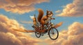 Adventurous Squirrel Pilot: Steampunk Bicycle Flight Through Clouds
