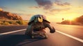 Adventurous Turtle Skateboarding at Sunset. Generative ai