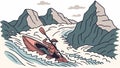Adventurous Kayaker Navigating Whitewater Rapids Through Mountainous Terrain, vector design Generative AI Royalty Free Stock Photo