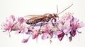 Adventurous Watercolor Earwig Navigating Through Intricate Geranium Petals AI Generated