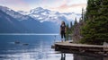 Adventurous White Caucasin Adult Woman Hiking on a trail in Canadian Nature