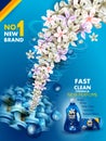 Advertisement banner of stain and dirt remover liquid laundry detergent for clean and fresh cloth