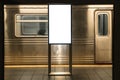 advertisement billboards electronic displays in a subway station in New York City.