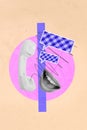 Advertisement collage illustration concept of open mouth speech calling telephone message chatterbox isolated on beige