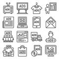 Advertisement Icons. Ads Sign Set on White Background. Vector