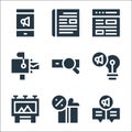 advertisement line icons. linear set. quality vector line set such as chat, gift, billboard, idea, searching, mailbox, website,