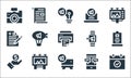 Advertisement line icons. linear set. quality vector line set such as event, announcement, value, mobile chat, billboard, writing