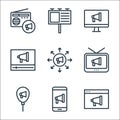 advertisement line icons. linear set. quality vector line set such as , smartphone, balloon, television, marketing, video