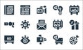 Advertisement line icons. linear set. quality vector line set such as target, mailbox, advertising, announcement, view, searching