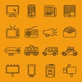 Advertisement and marketing line icons set