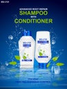 Advertisement promotion banner for Menthol Shampoo for dry and damaged hair
