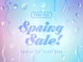 Advertisement about the spring sale on defocused background with water drops Royalty Free Stock Photo