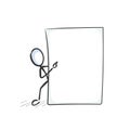 Advertisement template. Showing white board. Vector simple presentation blank. Stickman no face clipart cartoon. Hand drawn.